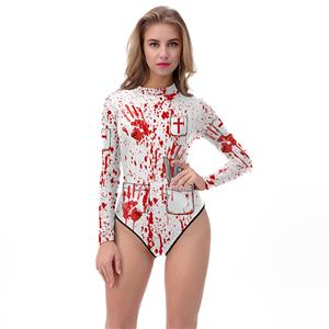Horrible 3D Digital Printed Bloody High Neck Bodysuit Halloween Costume N18315