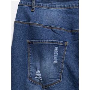 Women's Blue Straight-leg Cropped Skinny Denim Plus Size Jean Pants N15730