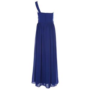 Women's Blue One Shoulder Sleeveless Appliques Chiffon Ankle-length Evening Gowns N15873