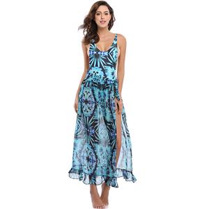 Sexy Blue Plant Print Swimsuit&Cover Up BK12615