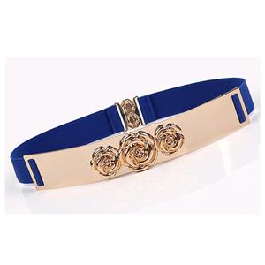 Women's Fashion Vintage Blue Rose Metal Elastic Waist Belt N17003