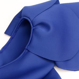 Women's Sexy Blue Round Neck Petal Sleeve Bodycon Dress N15642