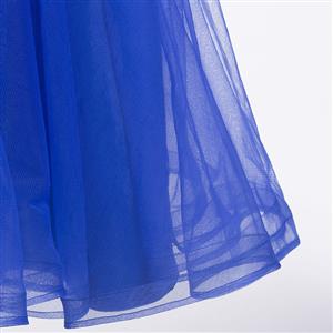 Women's Elegant Blue Sleeveless A-Line Appliques Beading Mini Homecoming Dress N15843