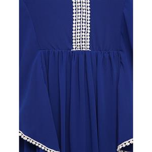 Women's Blue V Neck Batwing Sleeve Backless Plus Size Maxi Dress N15799