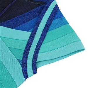 Women's Sexy Blue V Neck Cap Sleeve Bodycon Bandage Ombre Dress N15637
