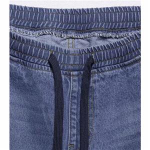 Women's Blue Worn Hole Elastic Loose Denim Plus Size Jean Pants N15731