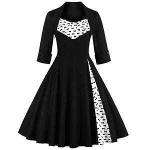 Elegant Vintage Bowknot Patchwork Dress N12286