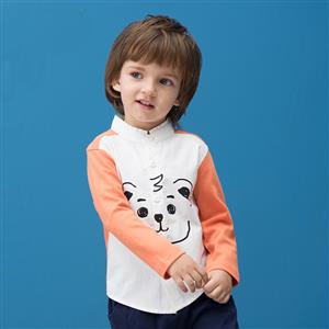 Boys' Teddy Print Patchwork Cotton Shirt N12164