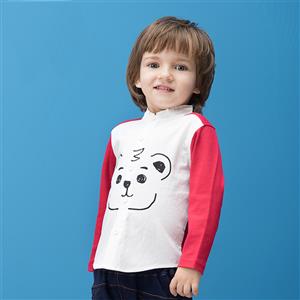Boys' Teddy Print Patchwork Cotton Shirt N12165