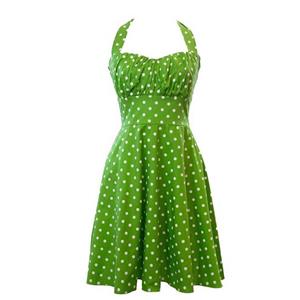 Sexy 1950's Vintage Halter Polka Dot Print Casual Swing Dress N11500