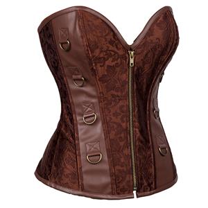 Steampunk Jacquard& Faux Leather Overbust Corset With Little Defect N12406