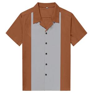 Brown Male Splicing Beer Shirt Casual Fifties Bowling Shirt N16719