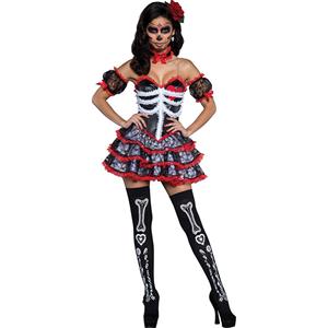 Burlesque Black Red Lace Trim Corset Dress Halloween Costume N11623