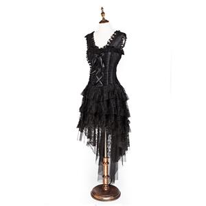 Vintage Black Burlesque Queen Corset Dress Halloween Costume N11586