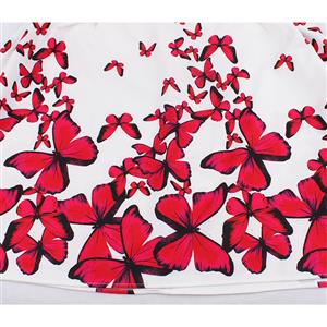 Vintage Flying Butterflies Print Spaghetti Straps High Waist Swing Dress N19068
