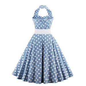 1950's Vintage Halter Polka Dot Casual Swing Dress N11807