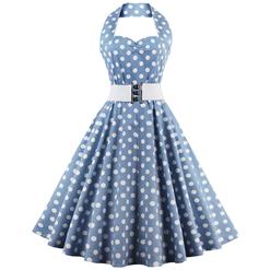 1950's Vintage Halter Polka Dot Casual Swing Dress N11807