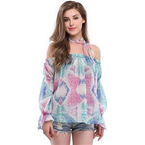 Charming Chiffon Off the Shoulder Blouse Tops N12610