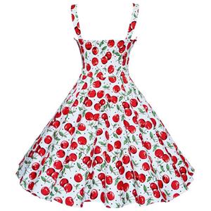 Charming 1950's  Vintage Cheery Print Casual Swing Dress N11495
