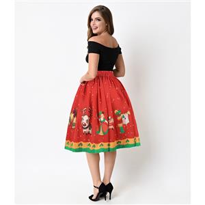 Women's Christmas Printed Stretchy Flared A-line Skater Skirt N15074