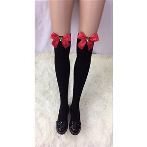 Christmas Pure Black French Maid Cosplay Red Bowknot with Christmas Tree Stockings HG18464