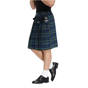 Men's Classic Blue Plaid Pleated Skirt Scottish Holiday Mid Waist Tartan Utility Kilt N20766