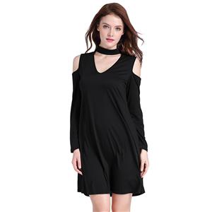 Sexy Mini Dress for Women, Women's Black Mini Dress, Sexy Cold Shoulder Dress, Hot Summer Casual Dress,  Women's T-shirt Dress#N14497