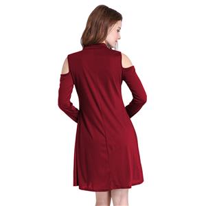 Women's Cold Shoulder Long Sleeve Choker T-shirt Dress N14498