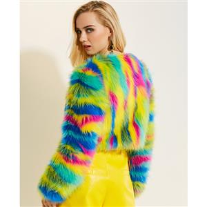 Women's Colorful Faux Fur Long Sleeve Open Front Short Coat N15774