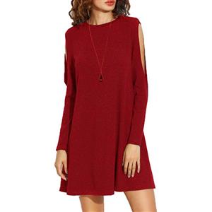 Sexy Mini Dress for Women, Women's Wine Red Mini Dress, Sexy Cold Shoulder Dress, Hot Summer Casual Dress, Women's T-shirt Dress, #N14499