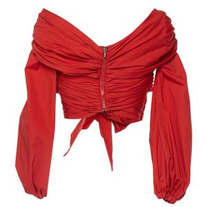 Women's Sexy Cross-Front Bow Knot Long Sleeve Ruffled Crop Top N14650