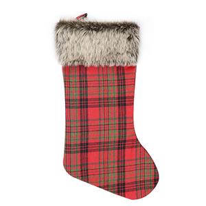 Cute Red Plaid Cloth Plush Christmas Socks Festival Ornament Accessory XT19830