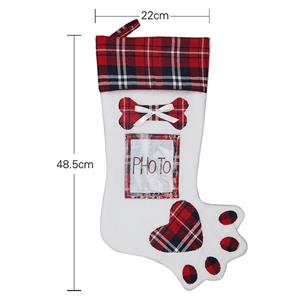 Cute Red Plaid Cloth Dog Claw Christmas Socks Festival Ornament Accessory XT19832