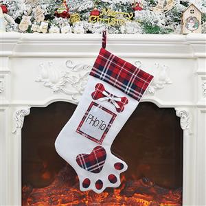 Cute Red Plaid Cloth Dog Claw Christmas Socks Festival Ornament Accessory XT19832