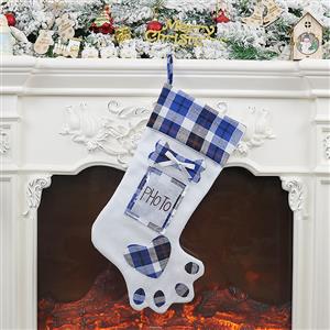 Cute Blue Plaid Cloth Dog Claw Christmas Socks Festival Ornament Accessory XT19833
