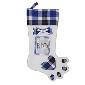 Cute Blue Plaid Cloth Dog Claw Christmas Socks Festival Ornament Accessory XT19833