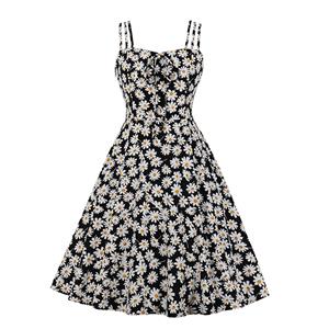 Lovely Daisy Print Midi Dress, Vintage Daisy Print Cocktail Party Dress, Fashion Casual Office Lady Dress, Sexy Tea Party Dress, Retro Party Dresses for Women 1960, Vintage Dresses 1950's, Sexy OL Dress, Vintage Party Dresses for Women, Sexy Spaghetti Straps Dress for Women, #N20433