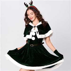 Cute Green Elk Animal Christmas Mini Holiday Dress XT22533