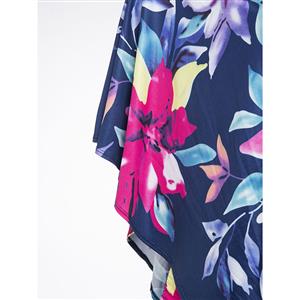 Women's Dark-blue Floral Print Off Shoulder Bodycaon Plus Size Mini Dress N16001