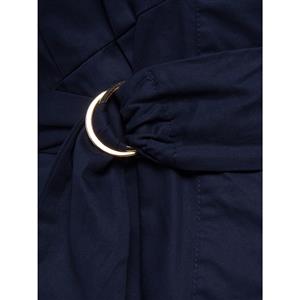 Women's Dark Blue Off Shoulder Long Sleeve Waist Belt Casual Blouse N15548