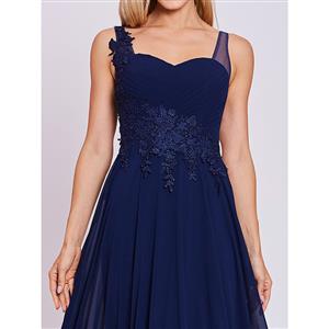 Women's Dark-Blue Ruffled Sweetheart Neck Sleeveless Appliques Evening Gowns N15911