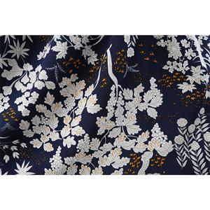 Deep Blue Women's Retro Round Neckline Sleeveless White Floral Printed Swing Summer Day Dress N18593