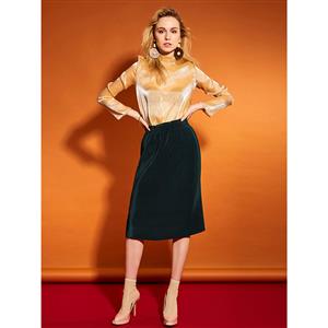 Fashion Women's Elastic Waist Knee Length Skirt N14925