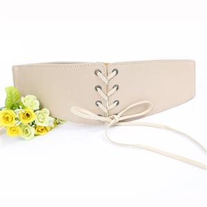 Fashion Apricot Leather Front Lace-up Elastic Wide Girdle Waist Belt N15193