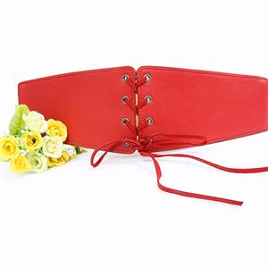 Fashion Red Leather Front Lace-up Elastic Wide Girdle Waist Belt N15194
