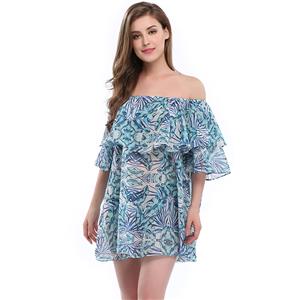 Charming Chiffon Foral Print Off the Shoulder Blouse Tops N12608