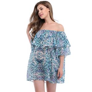 Charming Chiffon Foral Print Off the Shoulder Blouse Tops N12608