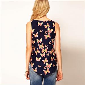 Women's Butterfly Print Sleeveless Chiffon Tank Top Shirts Vest  N12155