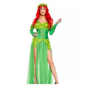 3Pcs Elegant Green Jungle Girl Low-cut High Waist Dress Halloween Cosplay Costume N19547