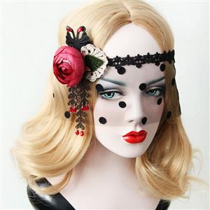 Elegent Women's Mesh and Dot Veil Rose Face Mask MS13020